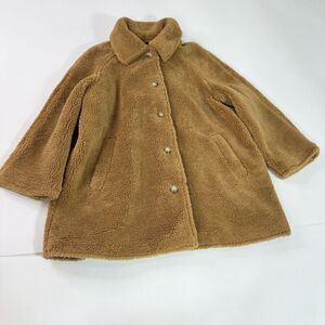 Gap Coat Womens XL Brown Solid Long-Sleeve Button Sherpa Pointed Collar Grandma